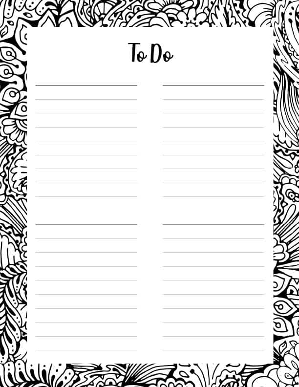 Free printable to do lists that you can color in
