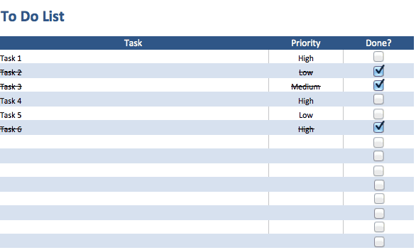 Free to do list templates in excel