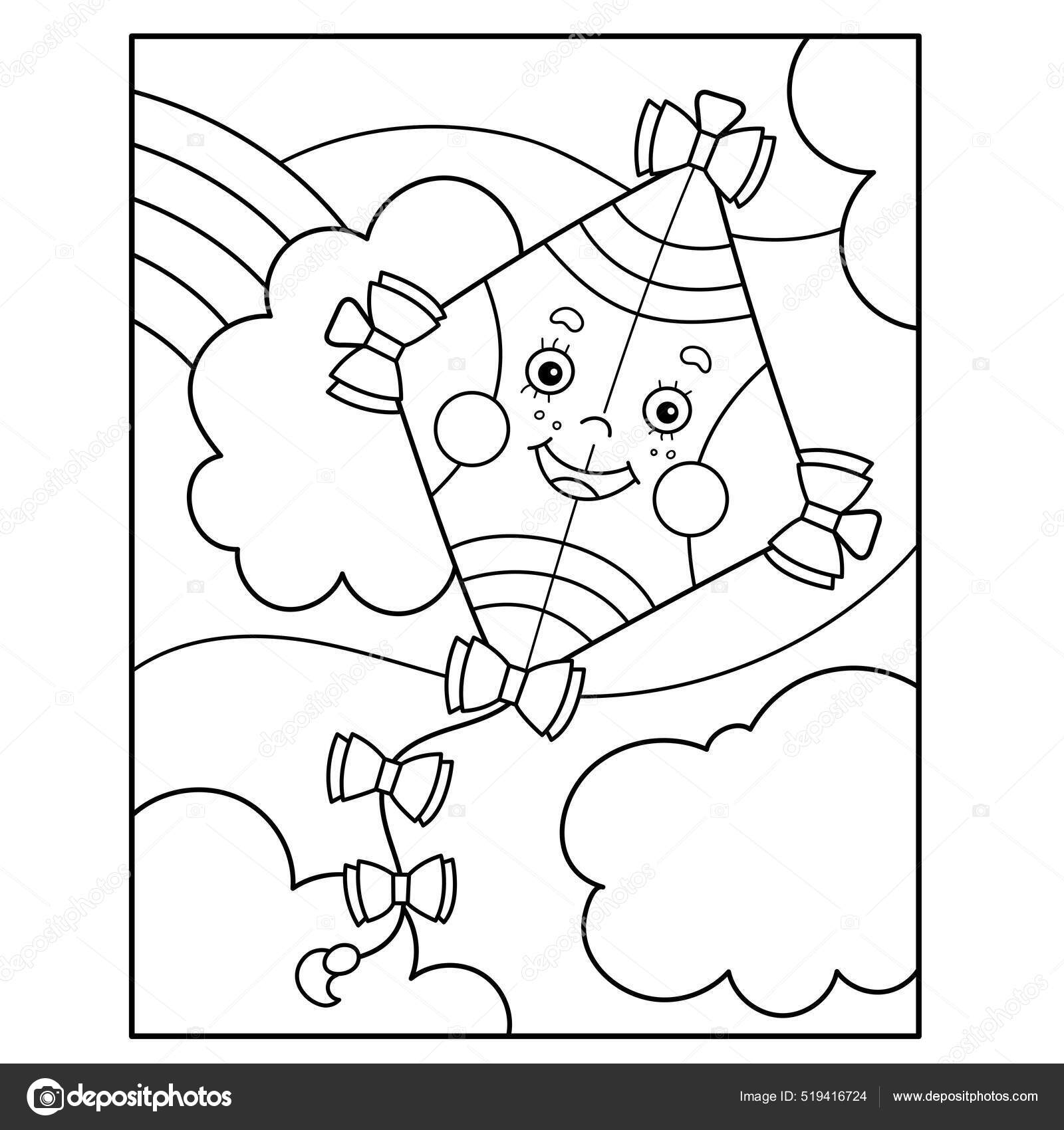 Coloring page outline cartoon cheerful fly kite high sky summer stock vector by oleon