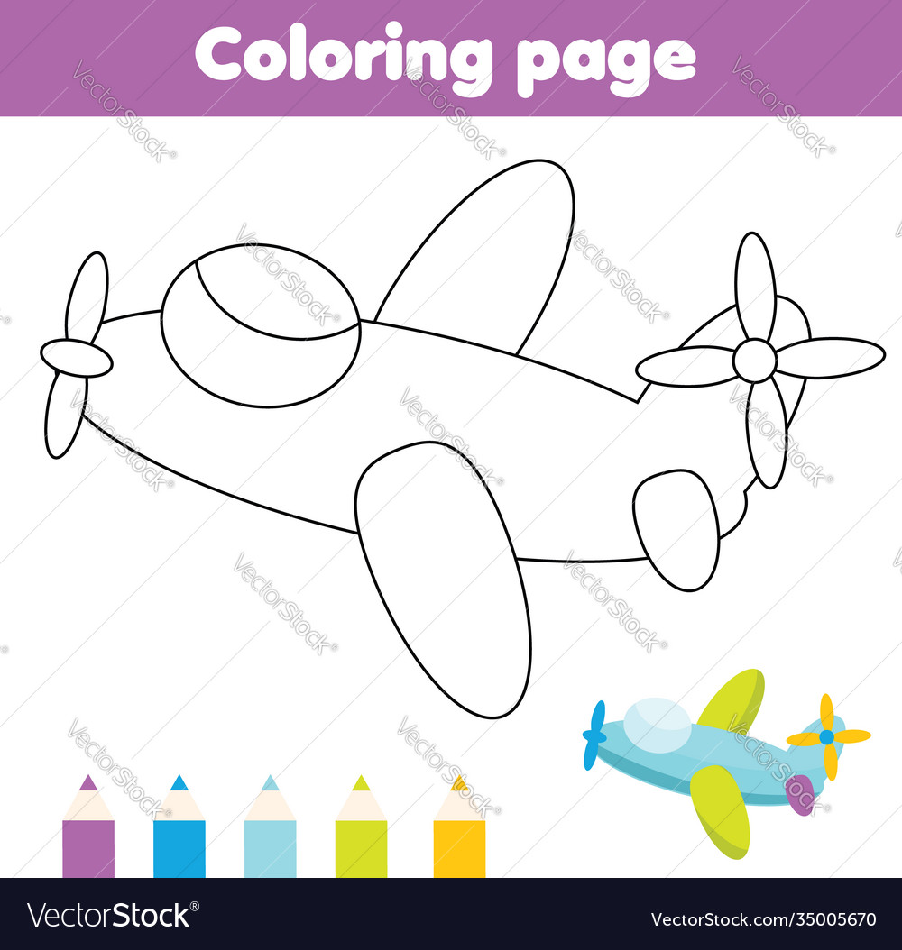 Coloring page with toy plane drawing kids vector image