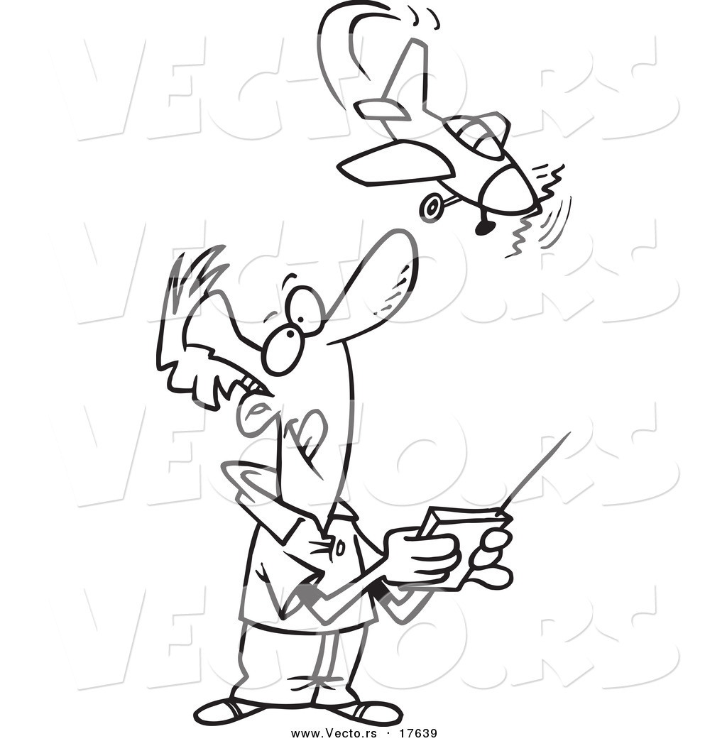 R of a cartoon man flying a remote control plane