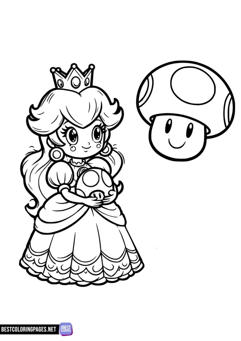 Princess peach and toad coloring page