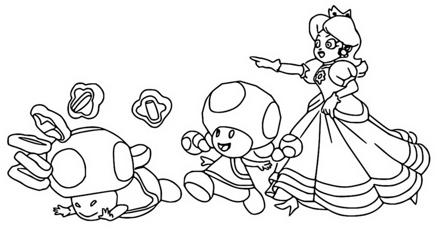 Coloring page super mario bros wonder peach toad toadette