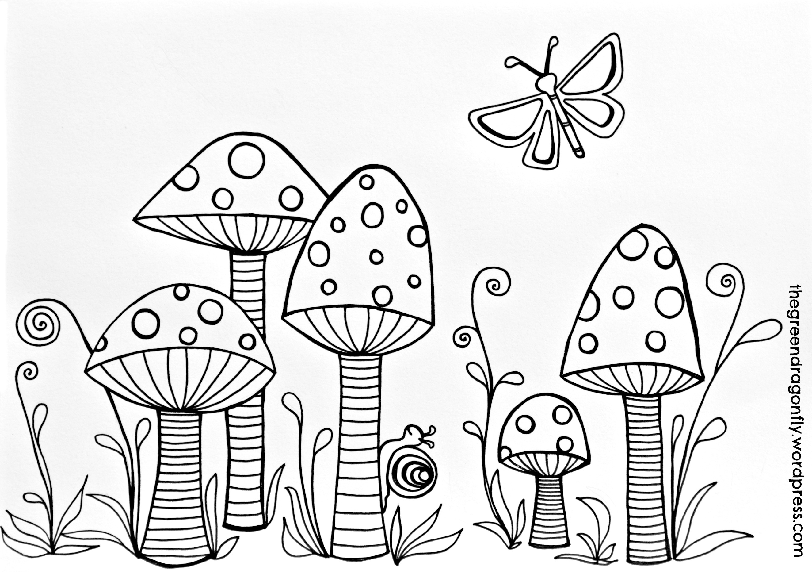 Toadstools coloring page â the green dragonfly