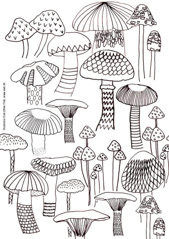 Mushroom coloring sheet a printable instant download color page forest autumn adult coloring page book by eeliethel