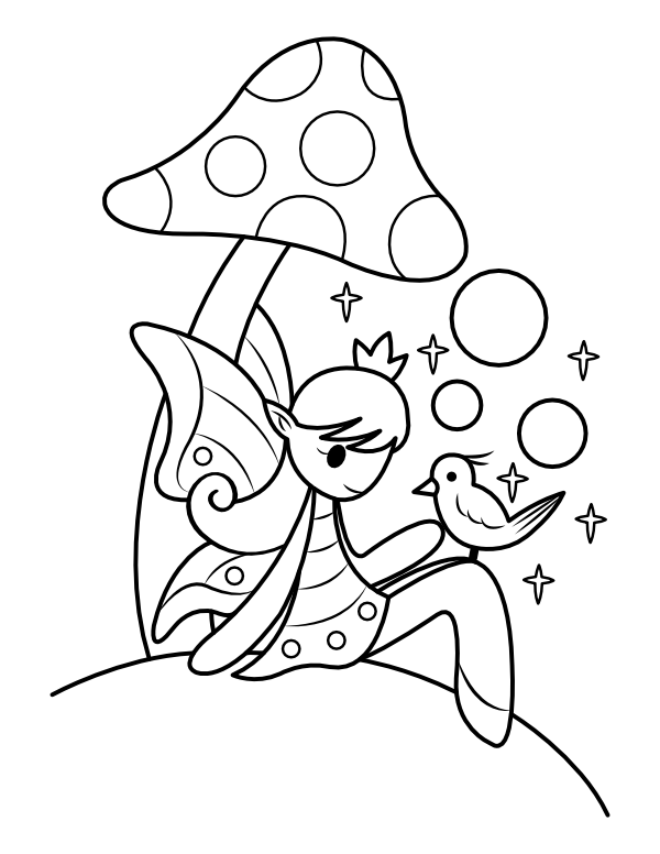 Printable fairy and toadstool coloring page