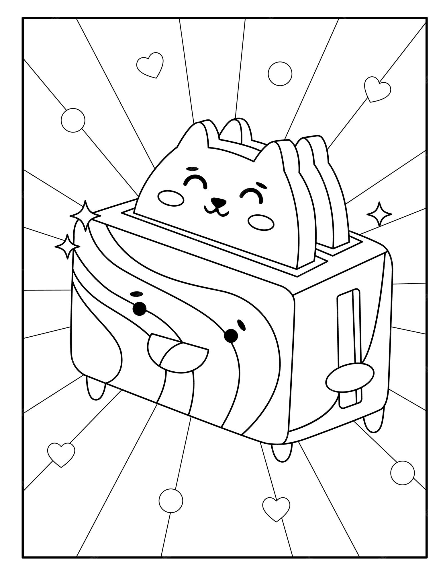 Premium vector kawaii toast maker coloring page