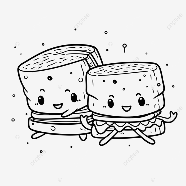 Set of two cute hugs and toast coloring pages outline sketch drawing vector sandwiches drawing sandwiches outline sandwiches sketch png and vector with transparent background for free download