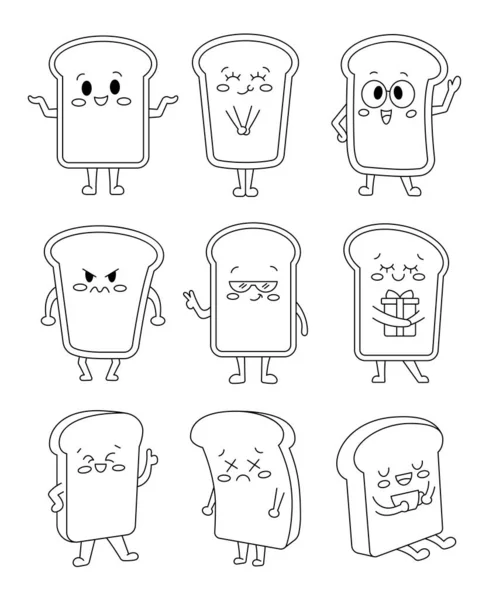 Funny happy toast characters coloring page cute cartoon sliced baked stock vector by palau