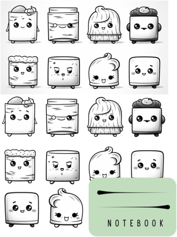 Notebook with loring pages cute kawaii toastfor writingjurnalingfor kids and adultblack and whitellege ruled paperx smith margaret books