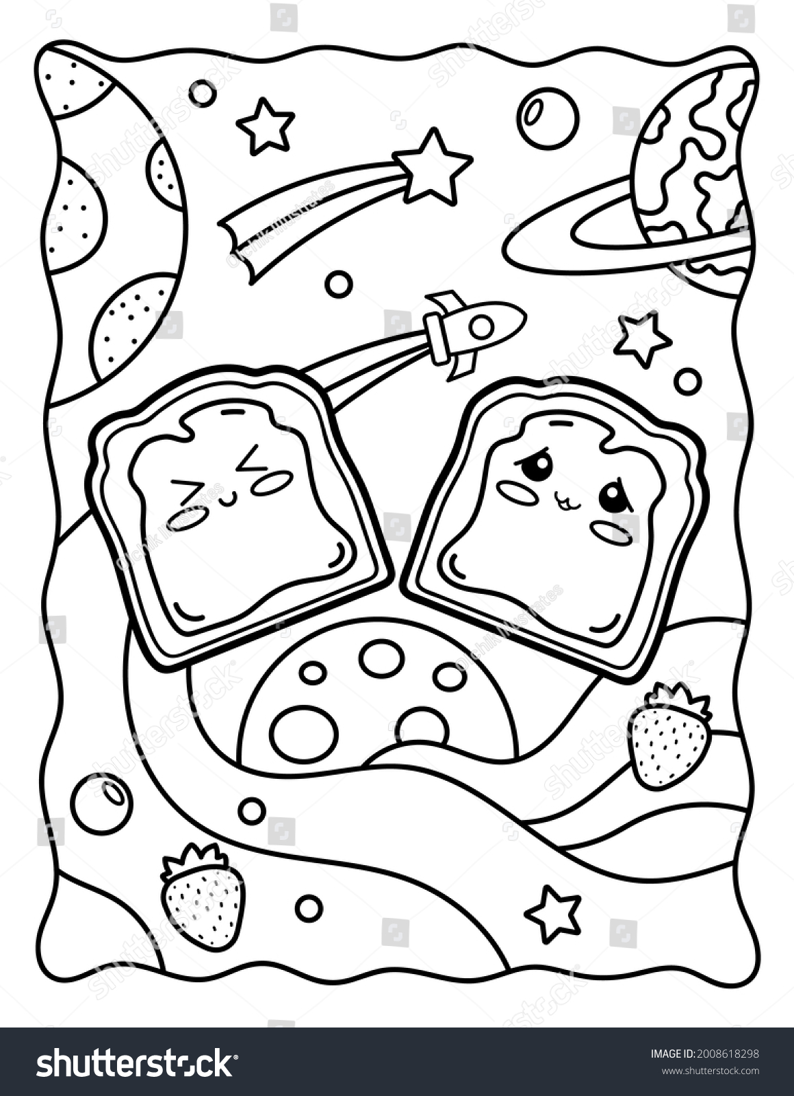 Stock ilustrace âcoloring page kawaii toast jam spaceâ