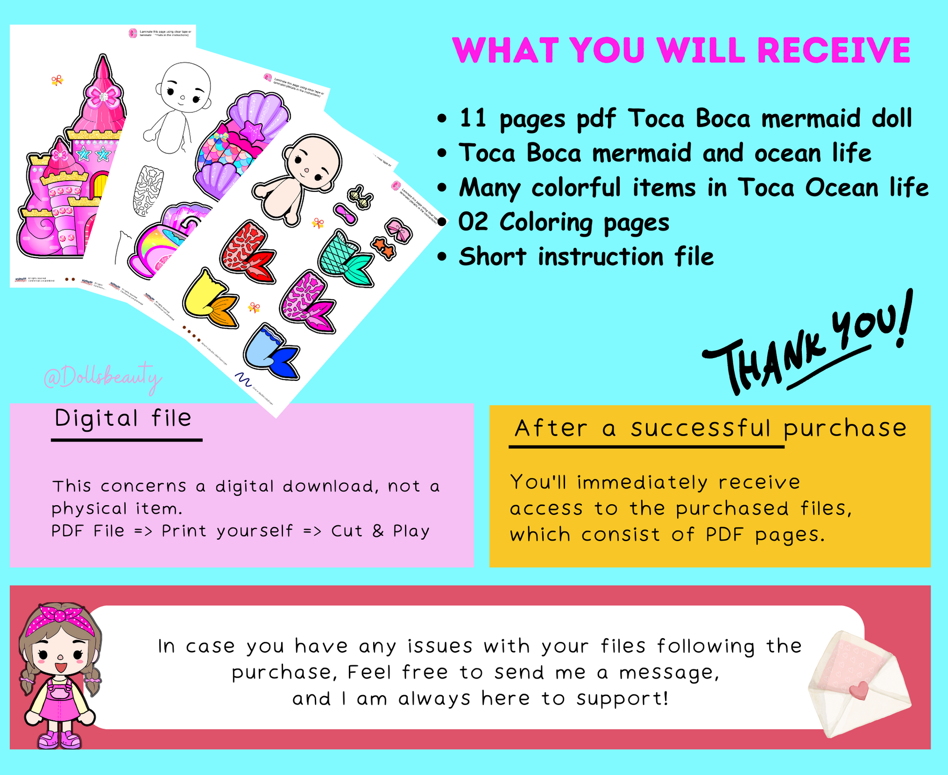 Printable toca boca mermaid paper doll ð dress up toca boca mermaid do â woa doll craft
