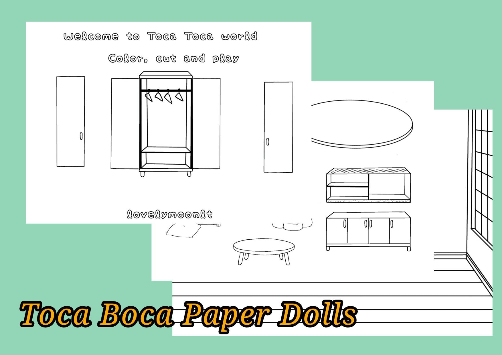 Uncolored toca boca bedroom color your way toca toca bedroom quiet book pages printable bedroom for paper dolls