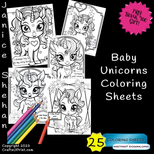 Adorable baby unicorns easy coloring book printable coloring pages for children printable coloring pages sheets free thank you gift