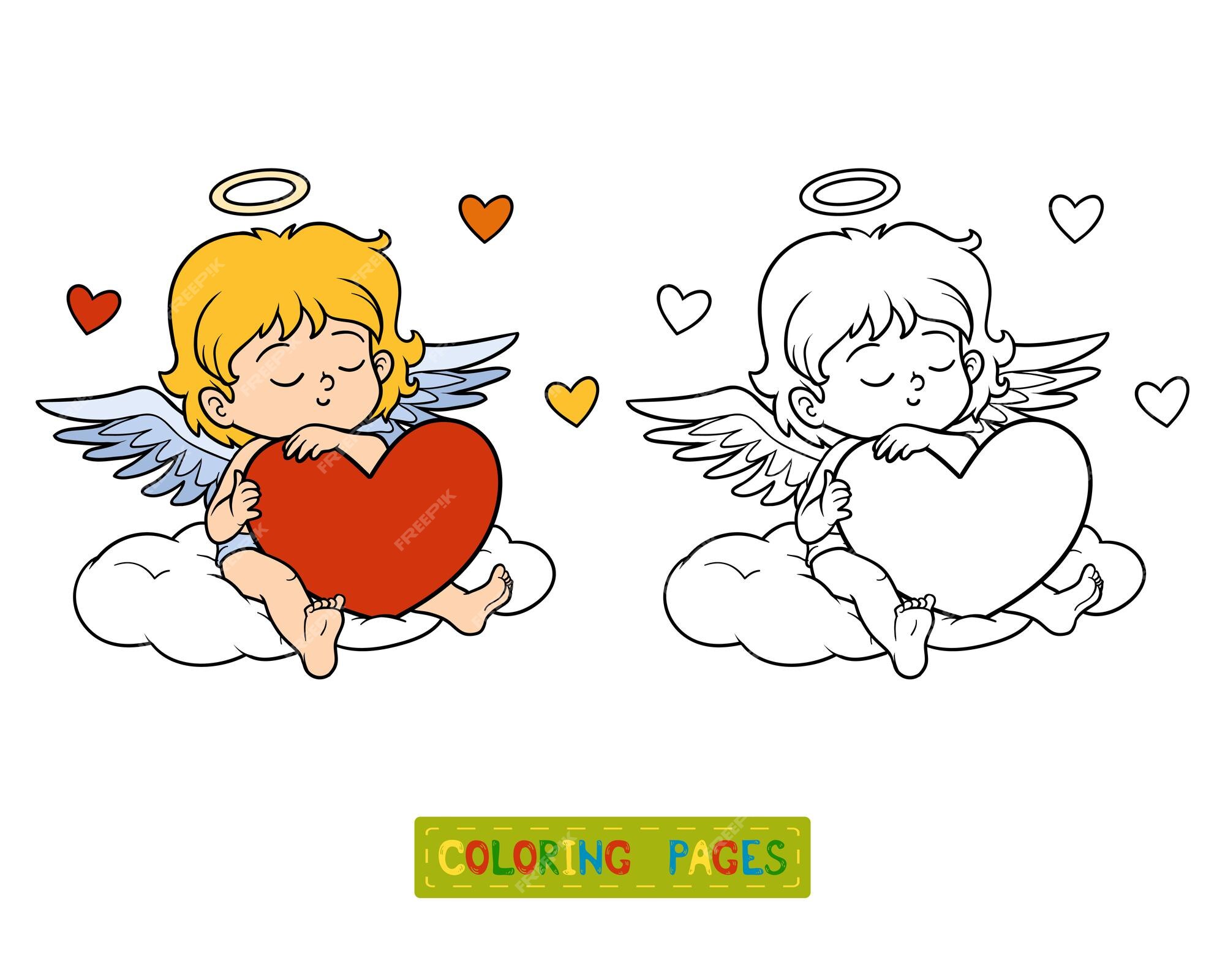 Premium vector coloring book for children valentines day character angel