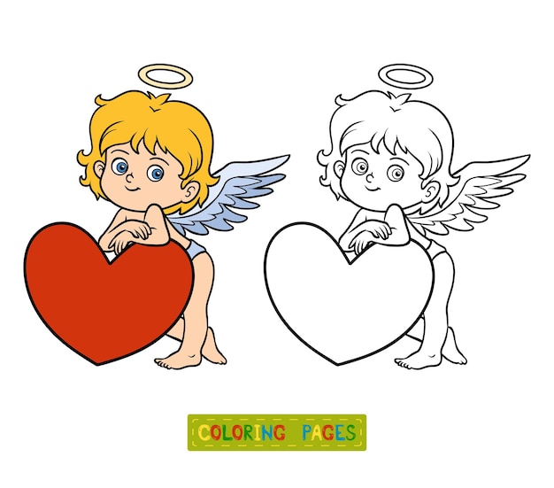 Premium vector coloring book for children valentines day character angel
