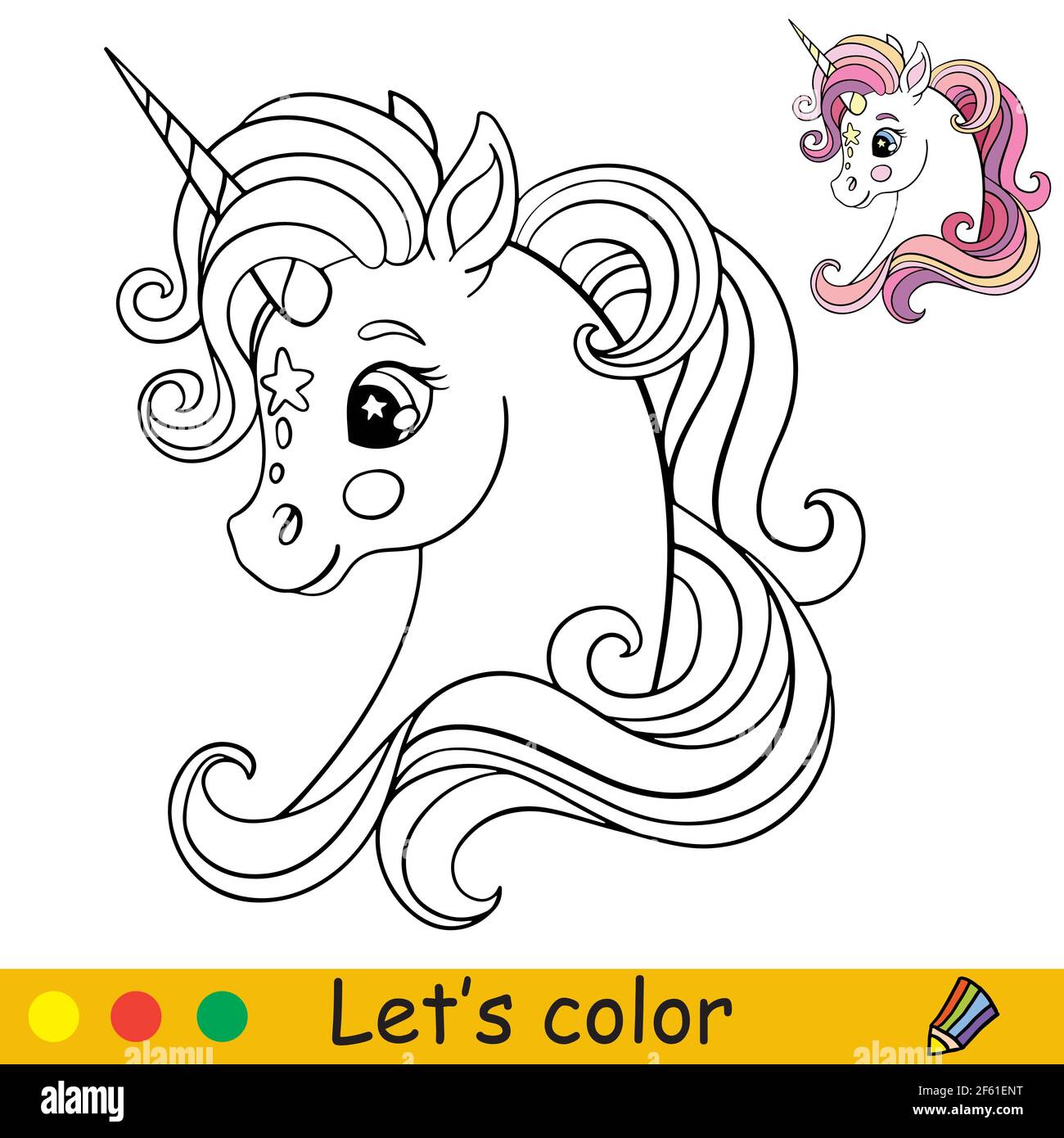 Head of cute of unicorn in profile coloring book page with colorful template vector cartoon isolated illustration for coloring book education pri stock vector image art