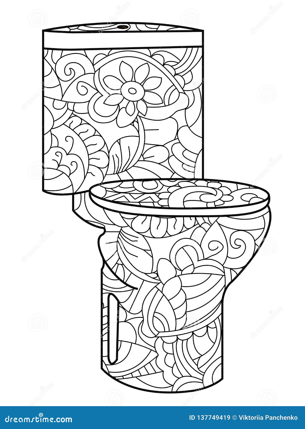 Adult antistress coloring flush toilet pattern astrakhan illustration of black lines doodle white background stock illustration