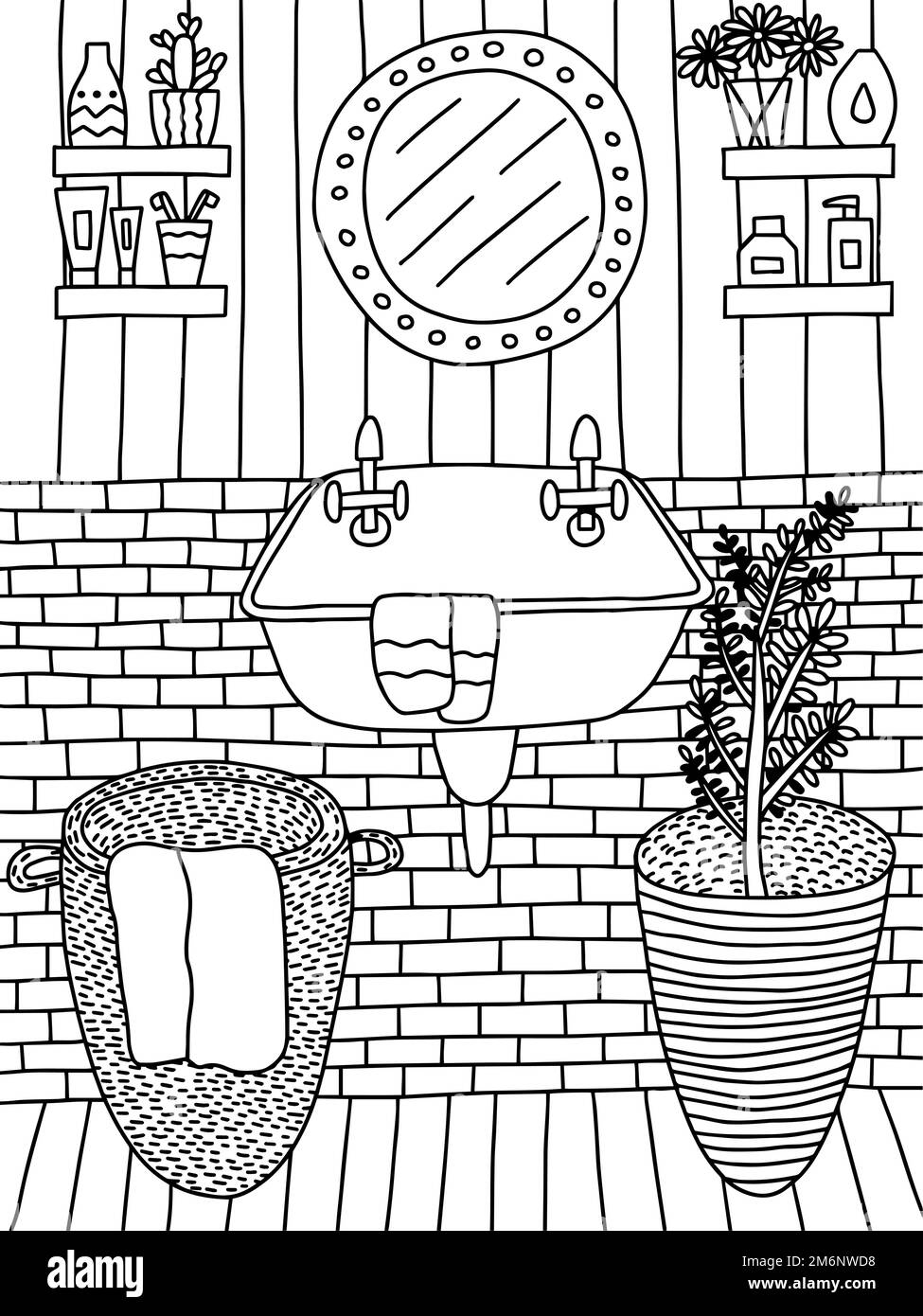 Toilet interior coloring page stock vector image art