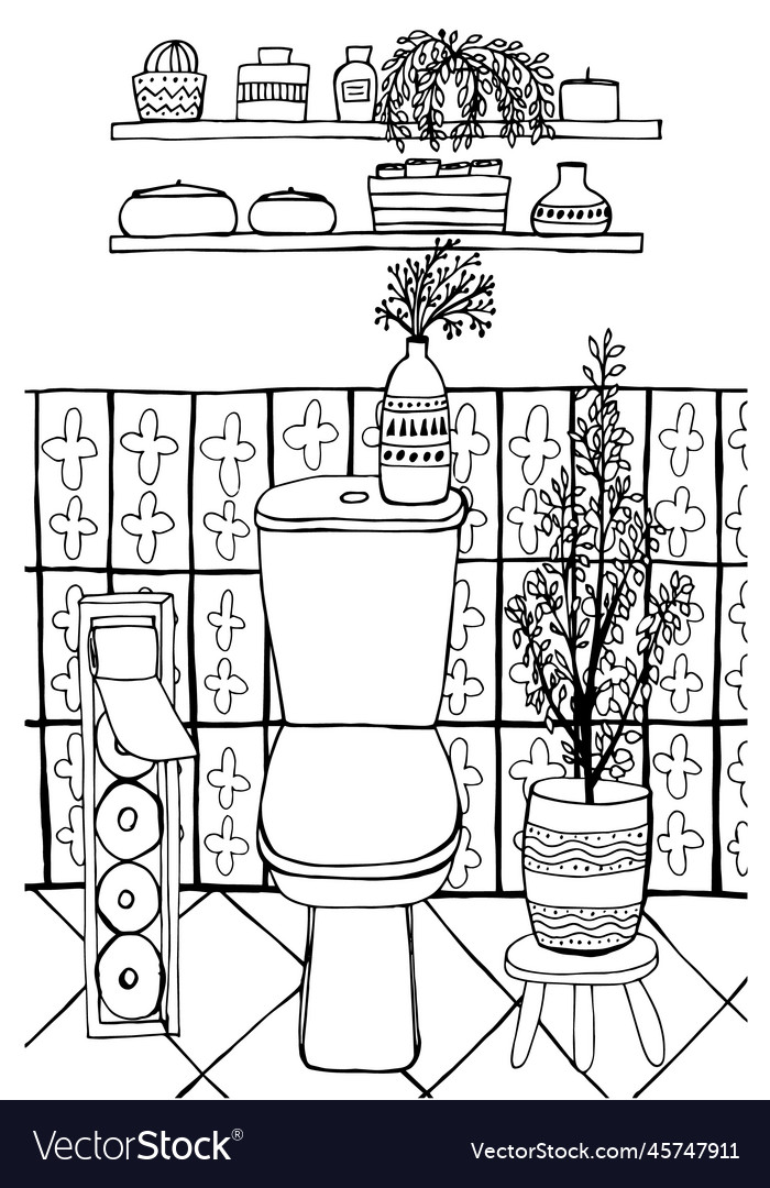 Toilet interior coloring page royalty free vector image