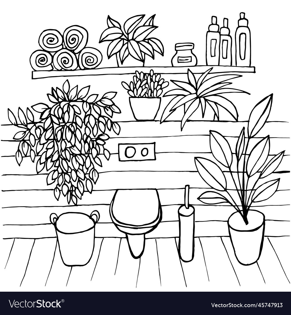 Cozy toilet interior coloring page royalty free vector image