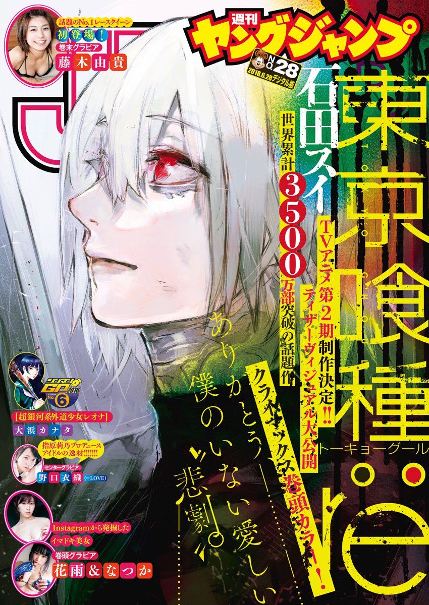 The great wheel on x tokyo ghoulre color page and cover from the hq digital scans s teaser visual color is more accurate than the magazine scanned version httpstcoqwtgeene x