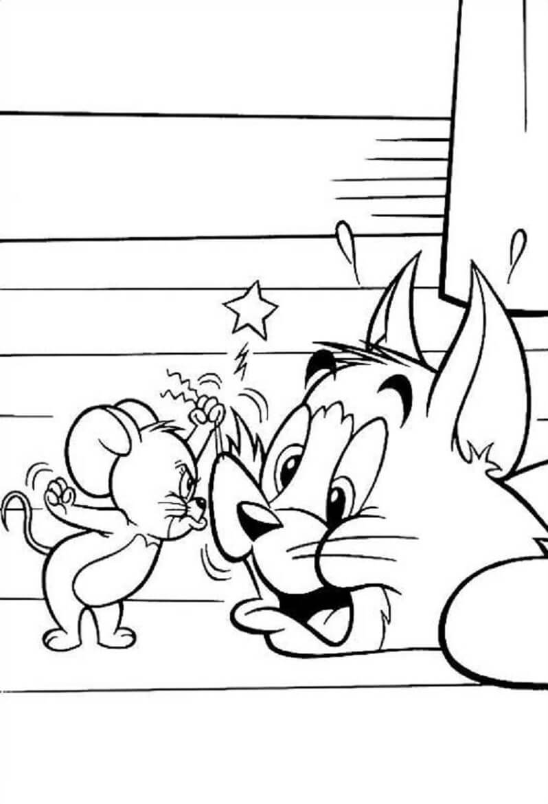 Jerry attack tom coloring page