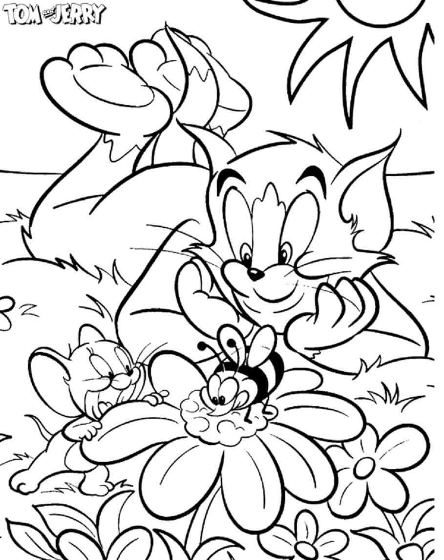 Tom and jerry with bee coloring page