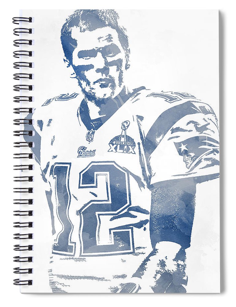 Tom brady new england patriots water color pixel art spiral notebook by joe hamilton