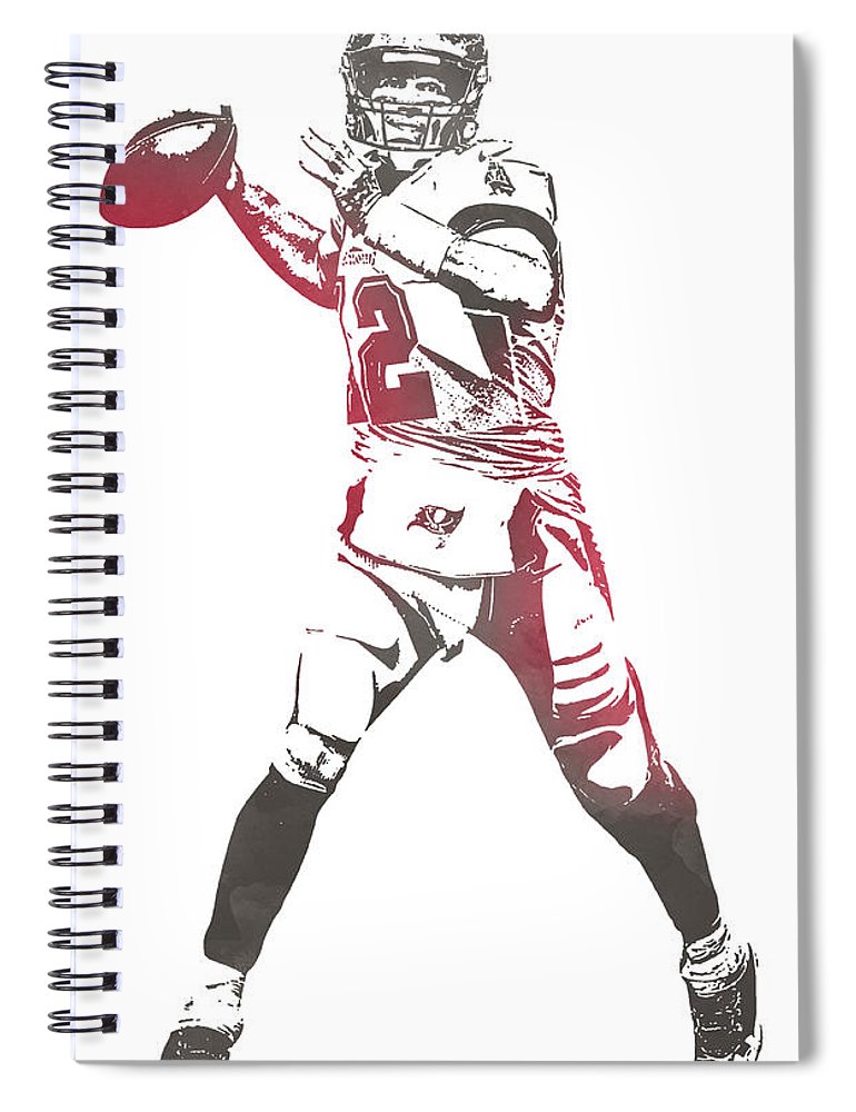 Tom brady tampa bay buccaneers watercolor strokes pixel art spiral notebook by joe hamilton