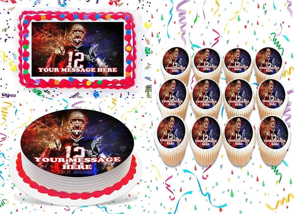 Tom brady cake topper edible image personalized cupcakes frosting sugar sheet round cake topper handmade products