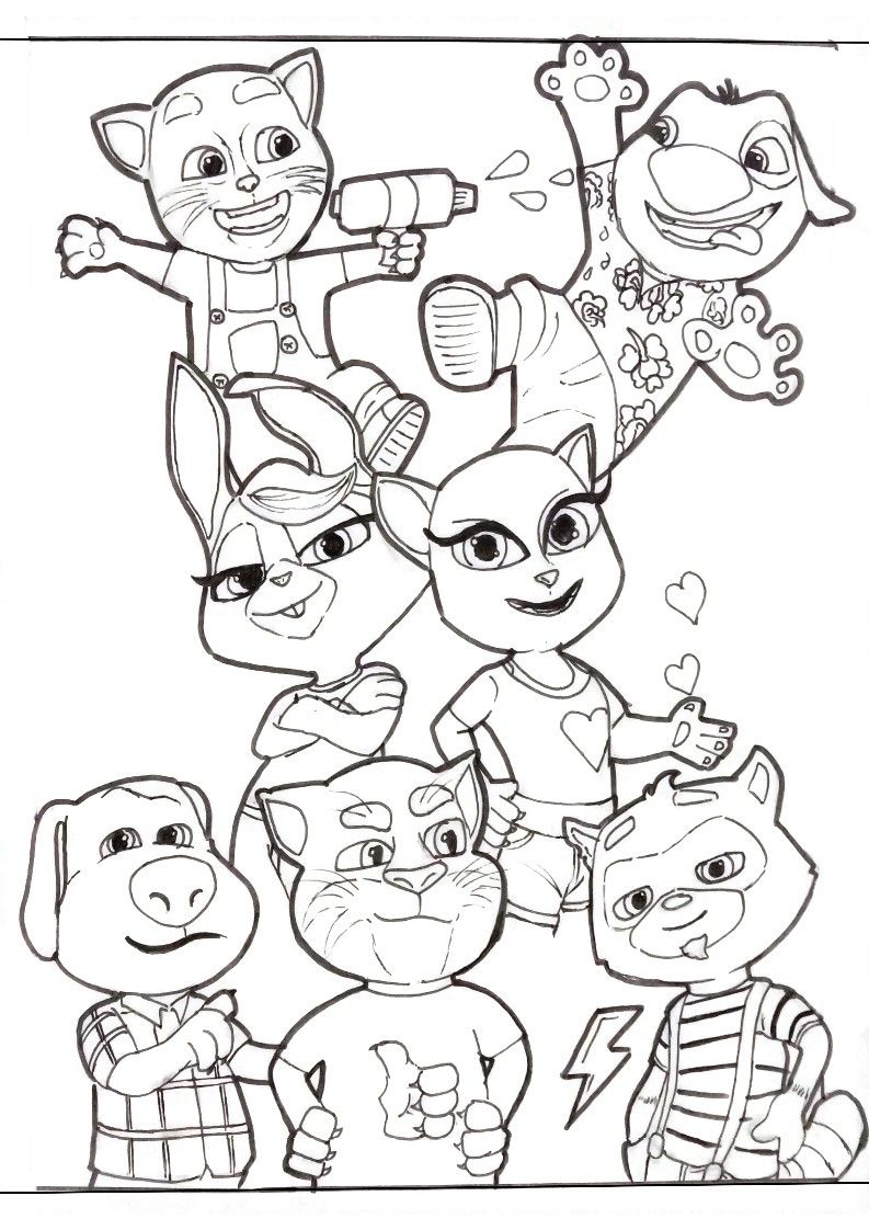 My talking tom and friends printable colouring page coloring pages cartoon drawings printable coloring pages