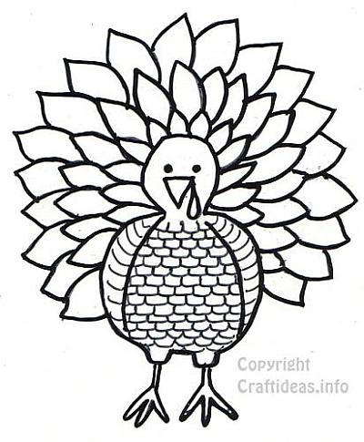 Free thanksgiving turkey coloring book page craft pattern