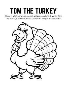 Tom the turkey thanksgiving behavior management by kori in the classroom