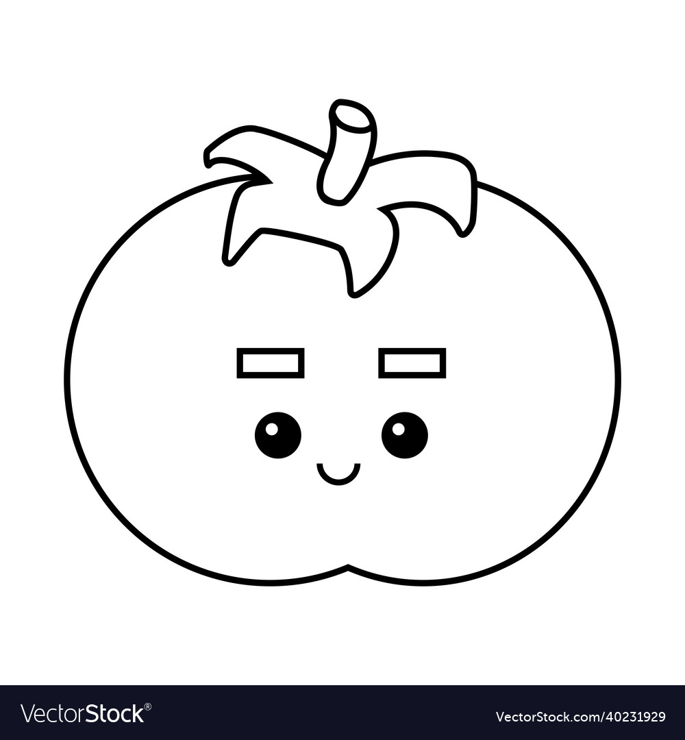 Coloring book tomato with a cute face royalty free vector