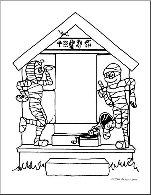 Clip art halloween houses dancing mummies tomb coloring page i