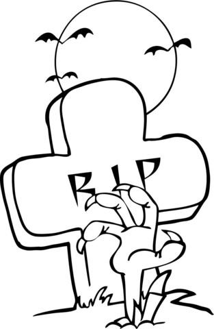 Zombie hand ing out under a tombstone in halloween coloring page free printable coloring pages