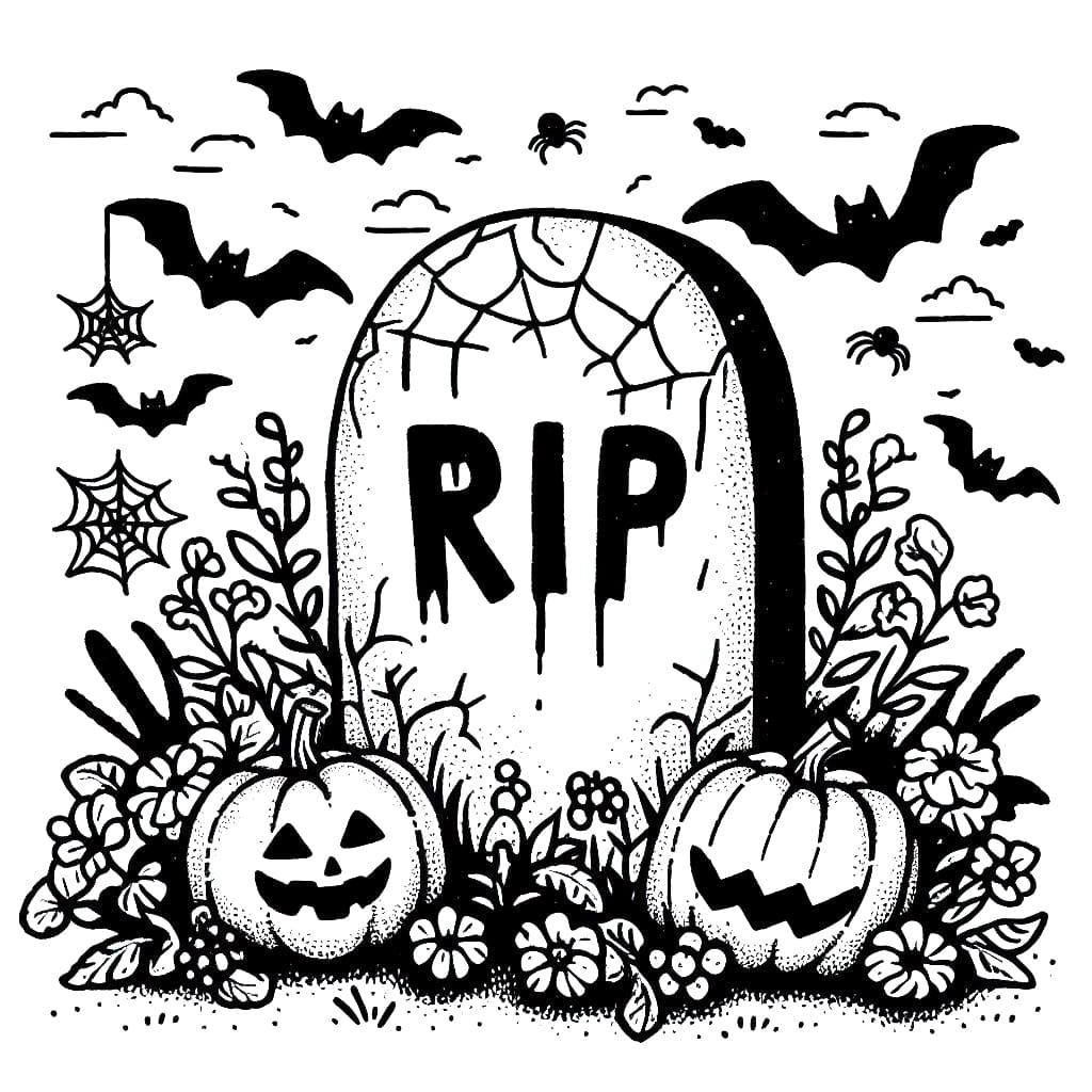 Happy halloween tombstone coloring page