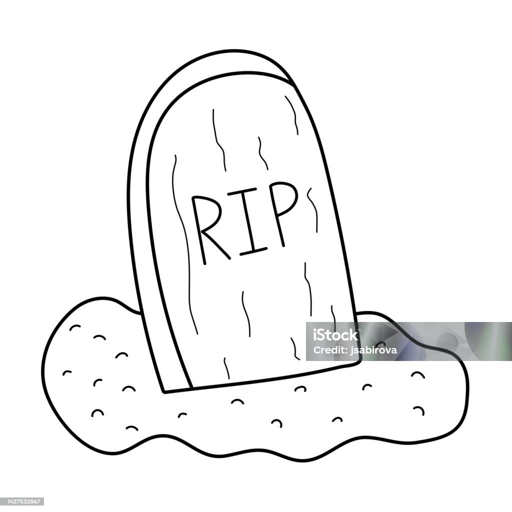 Halloween coloring page with rip tombstone stock illustration