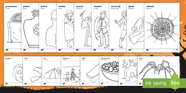 Halloween louring pages englishspanish teacher made