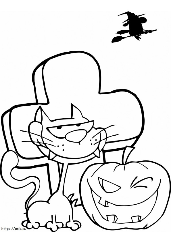 Halloween cat and tombstone coloring page