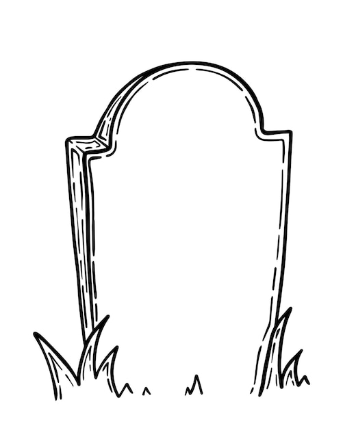 Premium vector tombstone in the grass halloween doodle linear