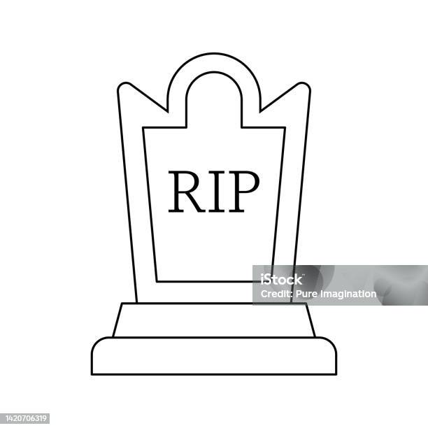 Coloring page with tombstone for kids stock illustration