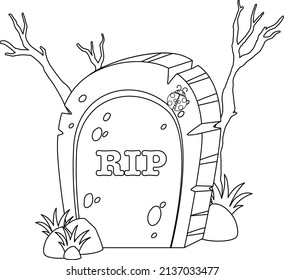 Tombstone doodle outline colouring illustration stock vector royalty free