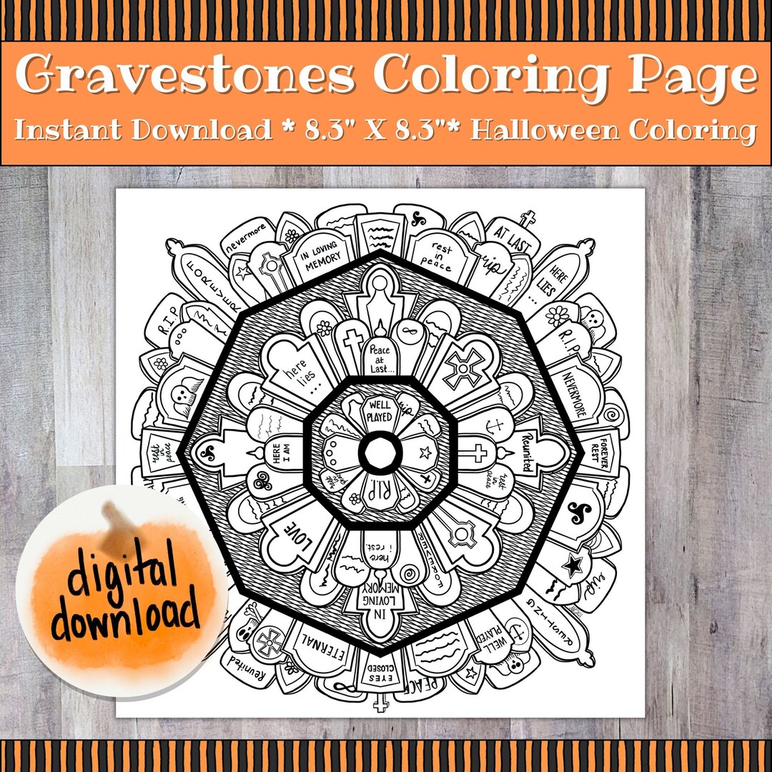 Coloring page gravestones instant download halloween coloring print at home gravestones tombstones