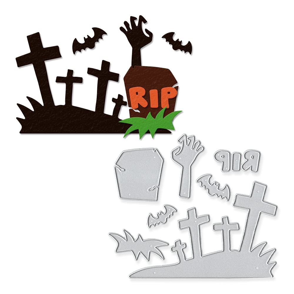 Metal halloween die cuts zombie hand tombstone grave cross bats cutting dies embossing stencil template for card making scrapbooking paper craft album stamps diy halloween dãcor