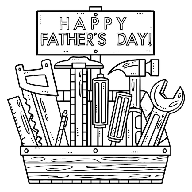 Premium vector happy fathers day toolbox isolated coloring page