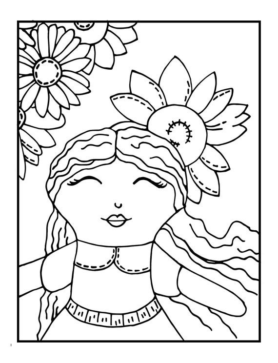 Doll coloring page digital download coloring sheet teacher tools classroom activity printable coloring page