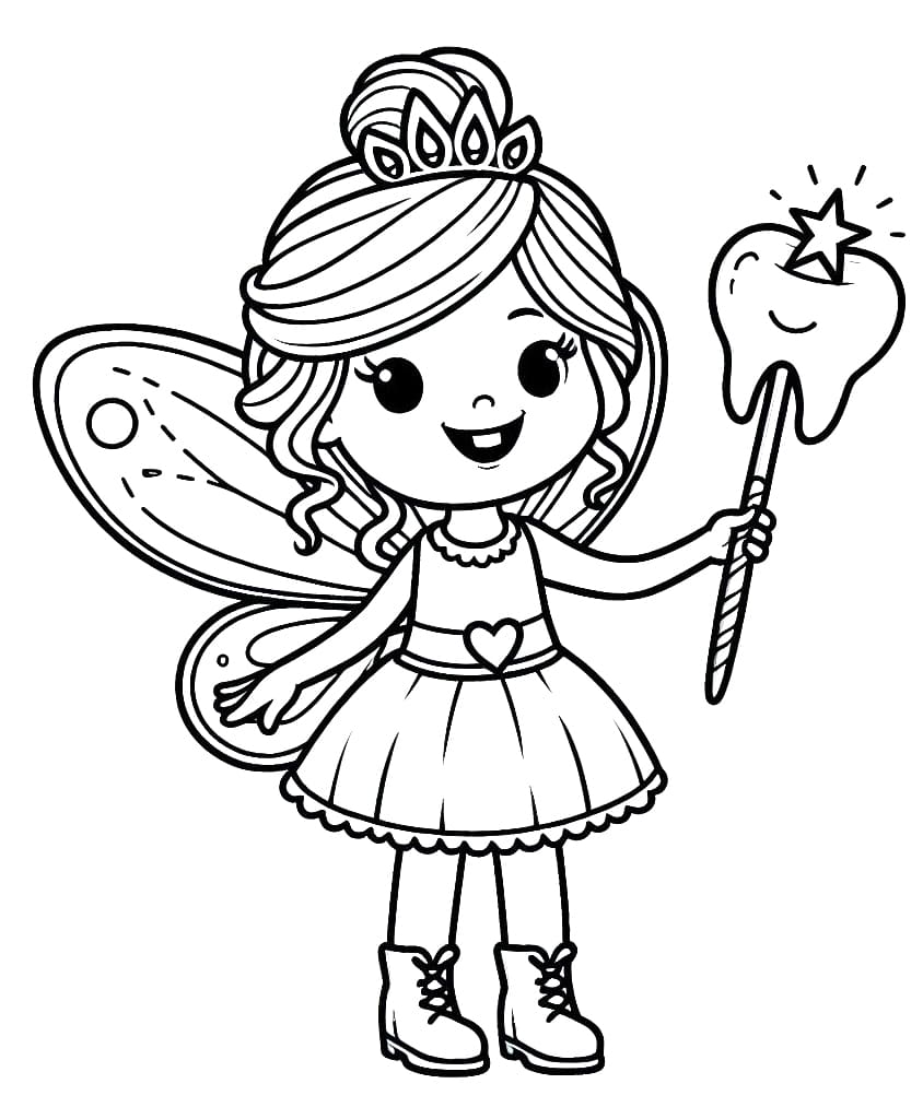 Cute tooth fairy printable coloring page
