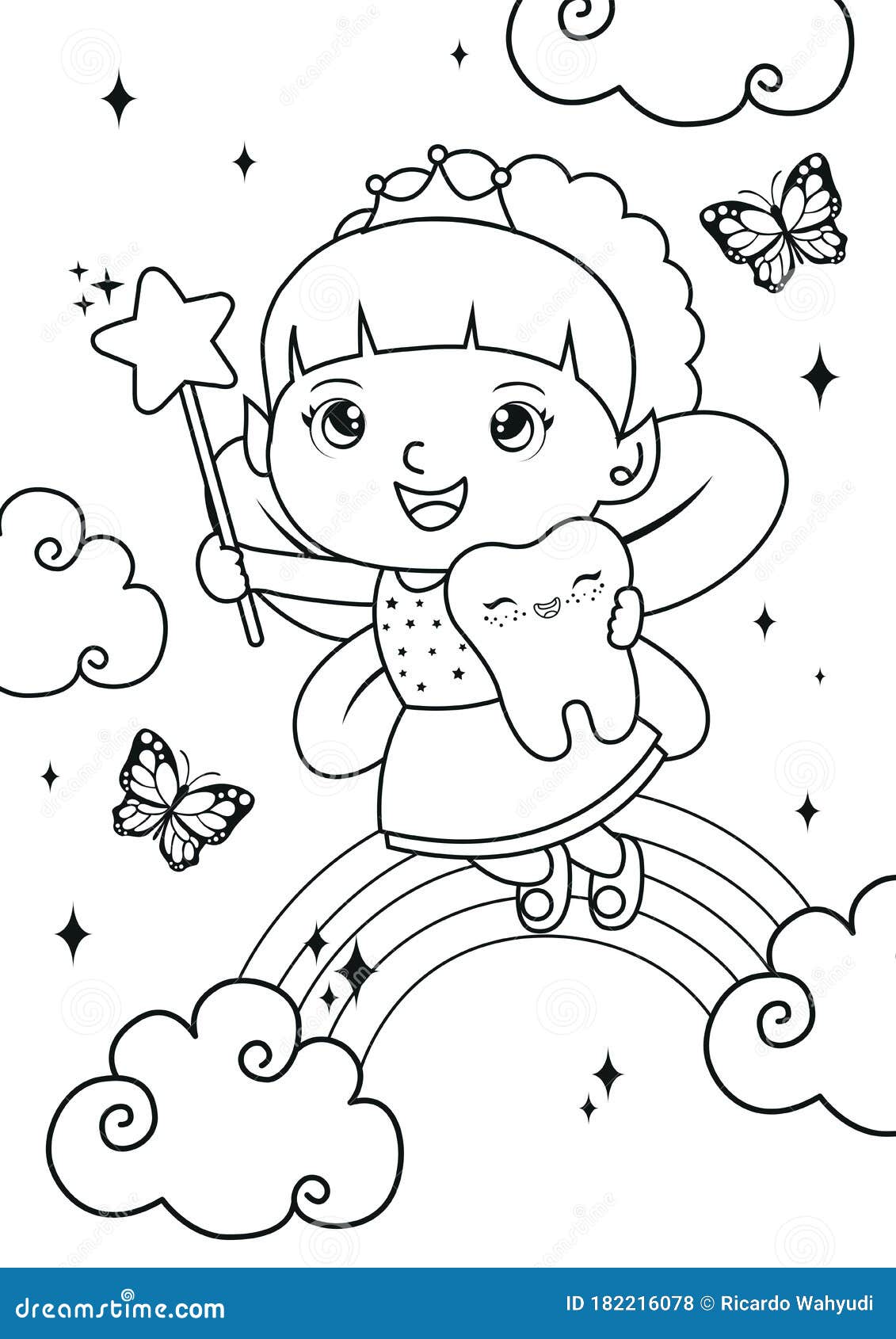 Tooth girl fairy coloring pages stock vector